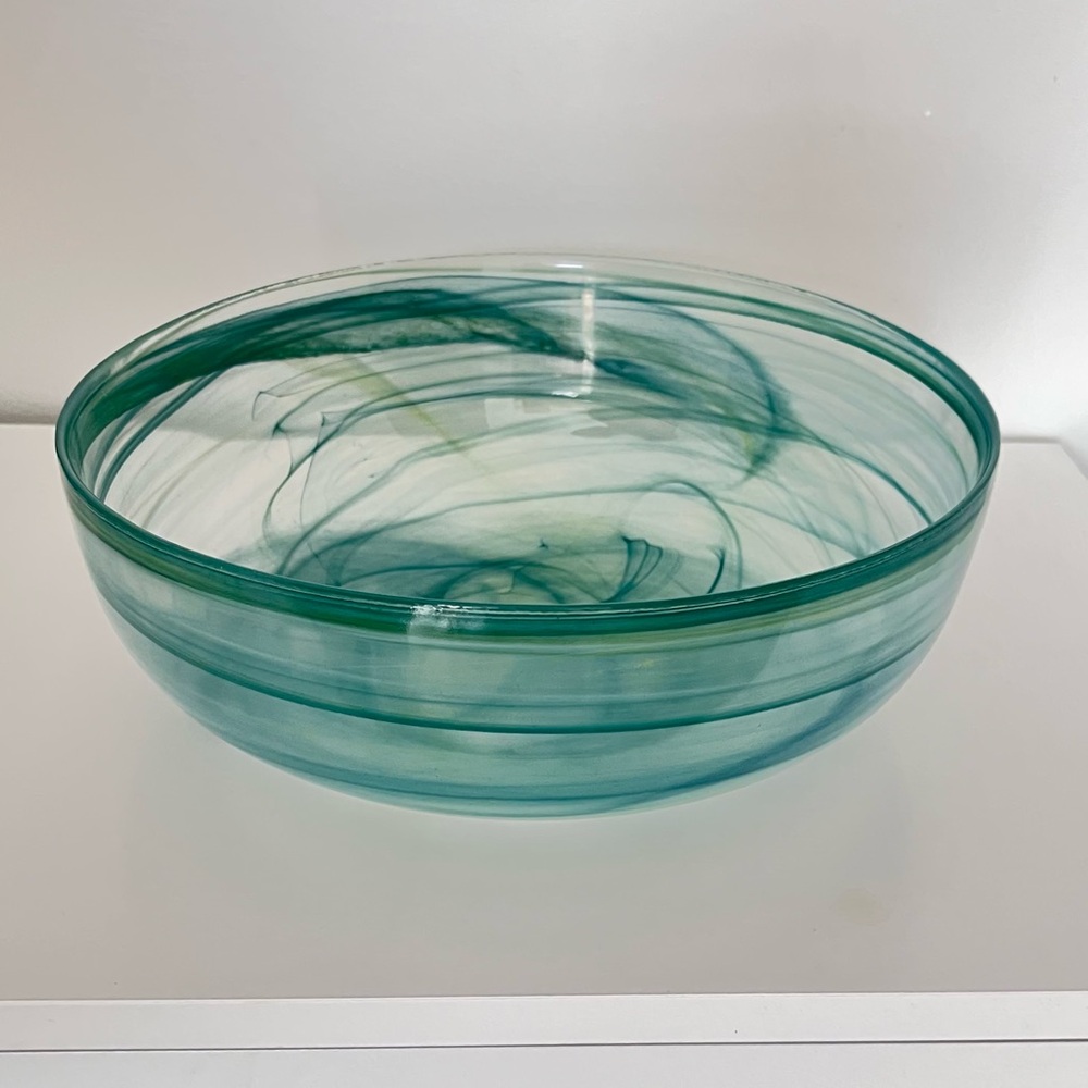 Large Alabaster Glass Bowl in Teal Color 10" dia